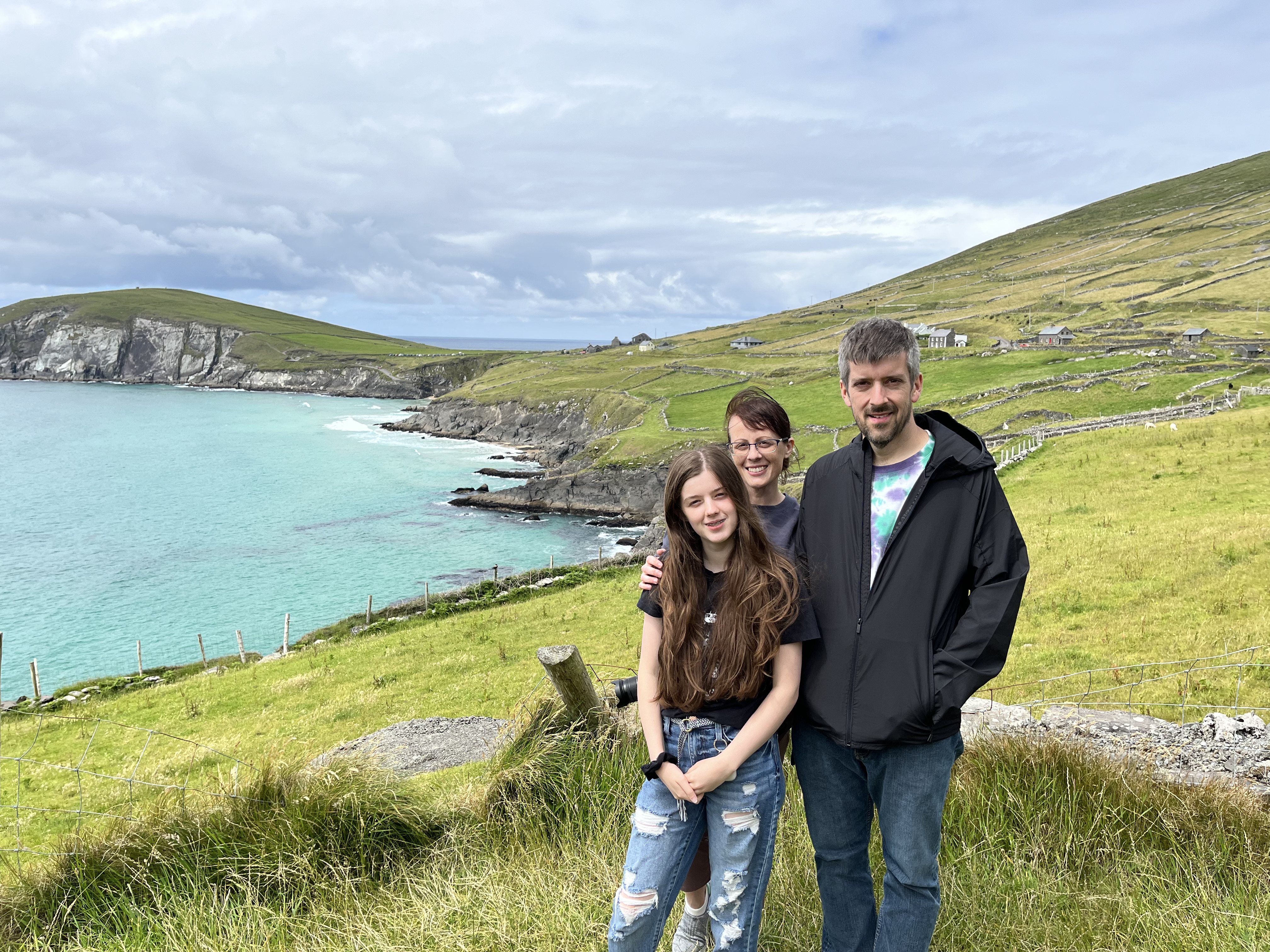 Will, Meredith and Anna at Dunmore Head, the western most point of mainland Ireland; June 2022.